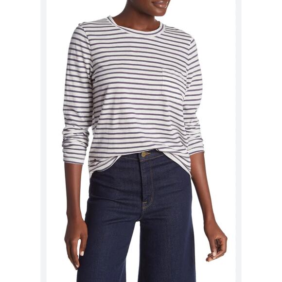 Madewell Blue Stripped Long Sleeve Pocket t - Size Small - Picture 1 of 8